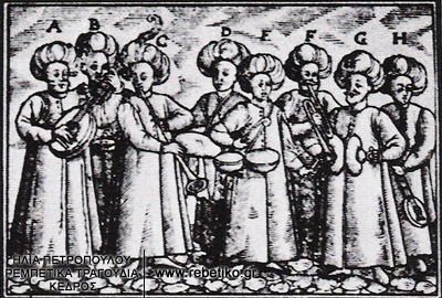 Τούρκικη στρατιωτική ορχήστρα του 16ου αιώνα- διακρίνεται η πανδούρα (Α) και ο μπαγλαμάς(Η)
